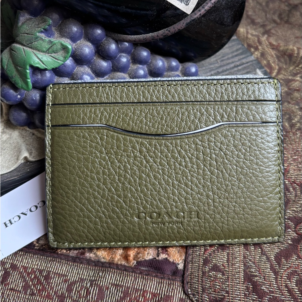 Authentic Coach Green Leather Card Holder With Clip
